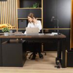 Solid wood modern desk and under-desk cabinet 160x70