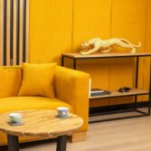 office sofa yellow with cushions