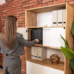 wooden bookcase with white fronts