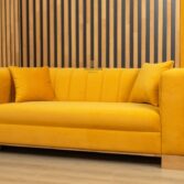 3 seater sofa yellow with cushions