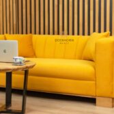 large sofa in yellow