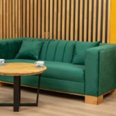 sofa large bottle green on wooden legs