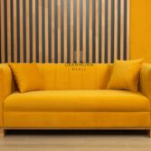 velour sofa yellow with cushions