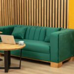 Sofa for living room modern three-seater sofa in velvet, bottle green