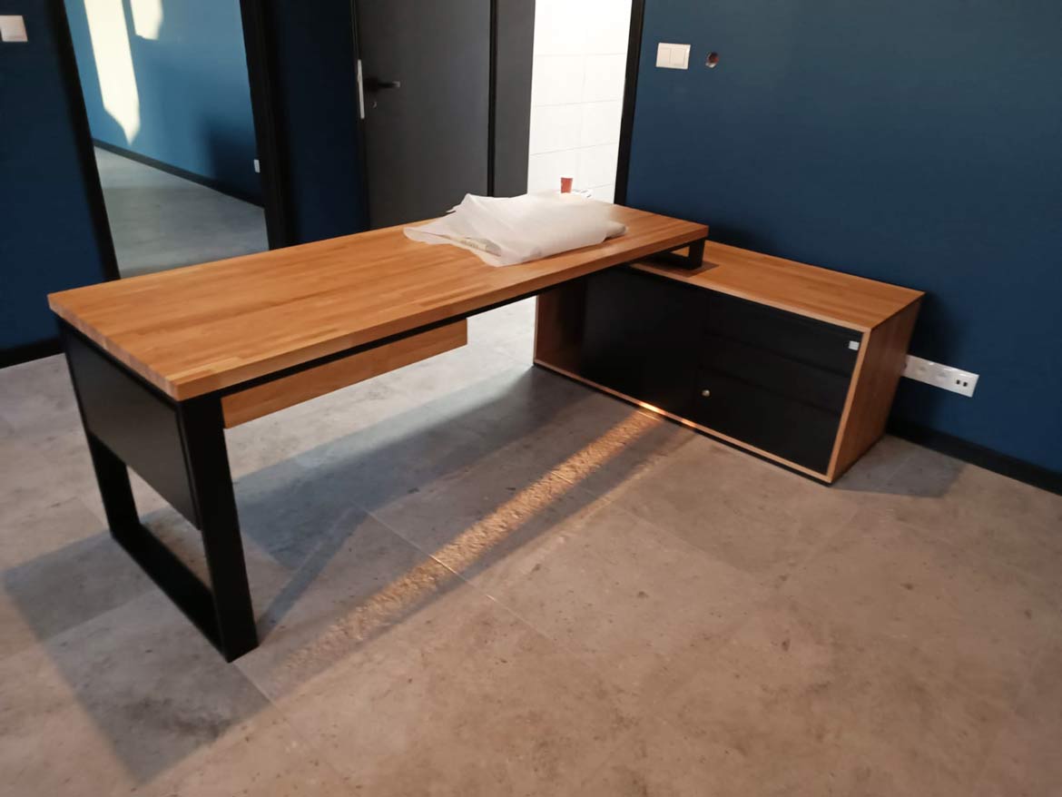 long desk with pedestal and drawer