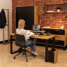 wooden work bench, projection on office furniture
