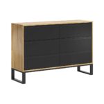 Wide chest of drawers with 6 drawers, natural oak wood