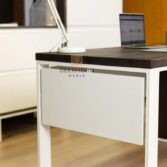 white desk with white metal legs