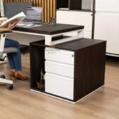 white desk with office pedestal