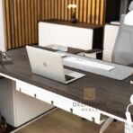 desk with dark top