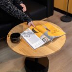 wooden table with metal