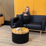 table with corrugated metal base