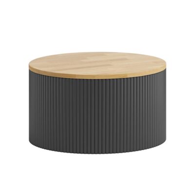 stolik z ryflowanym korpusem i dębowym blatem