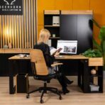 stylish office furniture with natural accents