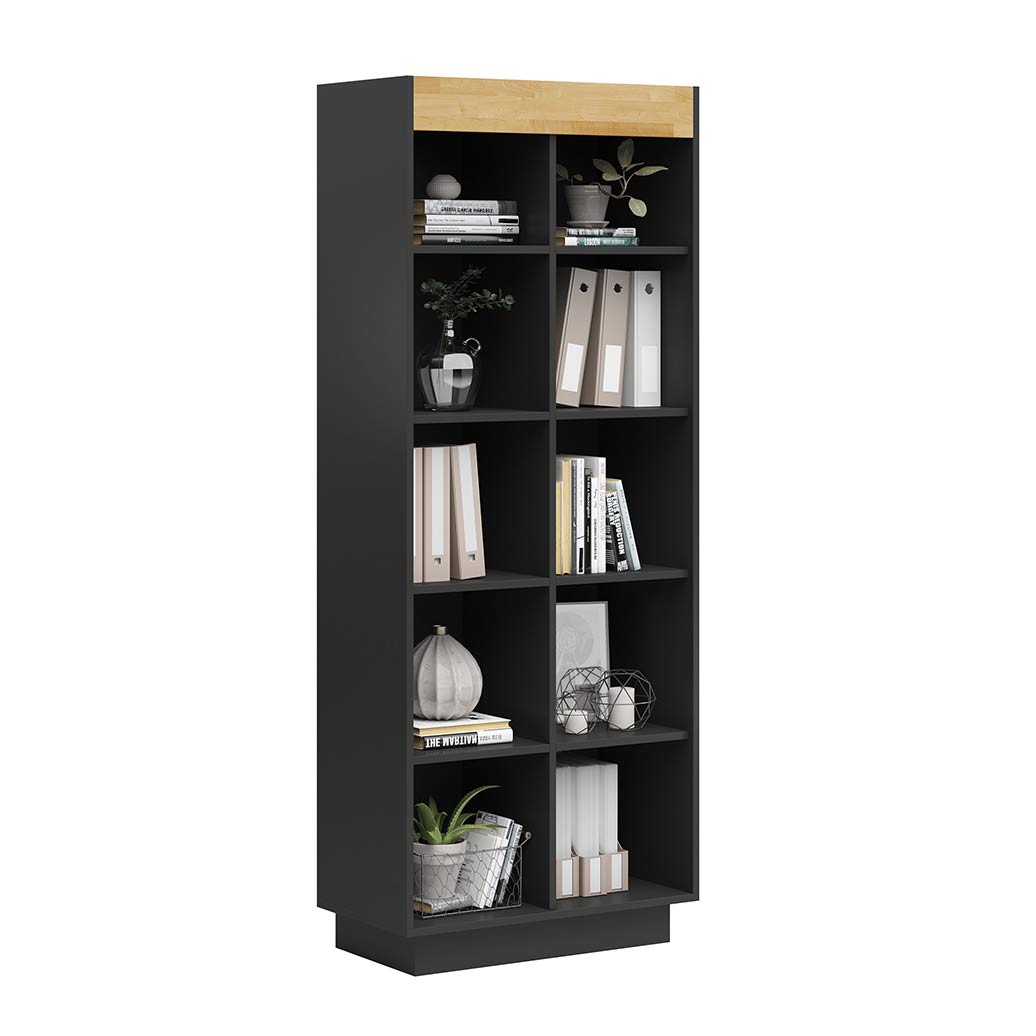 szeroki-czarny-regal-biurowy-z-polkami szeroki czarny regał biurowy z półkami