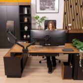 corner desk with adjustable monitor mounts