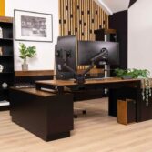 corner desk with monitor mounts