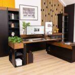 wooden and black furniture for the office