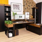 wooden and black furniture for the office