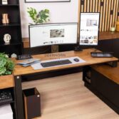 modern workstation with wooden desk
