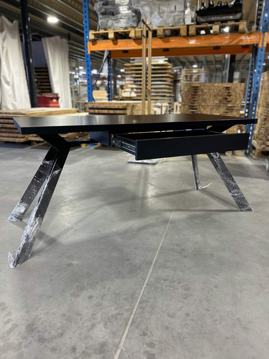 Functional table with drawer - black top on a designer base