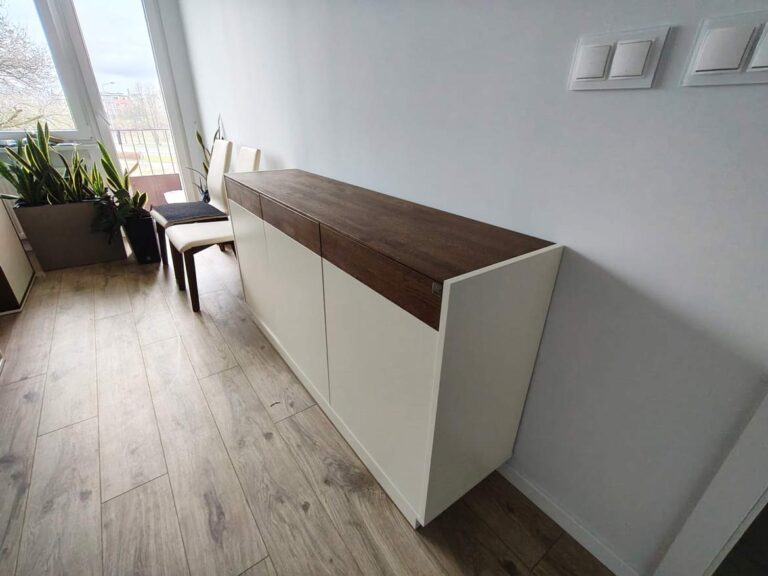 Modern dresser in white with a dark top - an elegant piece of furniture for the living room or dining room