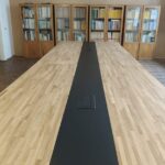 Oak workbench with black stripe