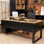 corner desk with designer lamp