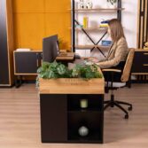 desk with flowerbed and PET panel