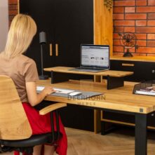 desk with space for laptop and accessories
