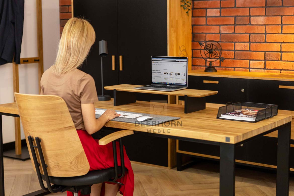 desk with space for laptop and accessories