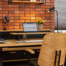 desk with screen shelf