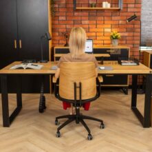 solid wood and steel desk