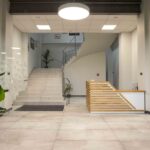 reception desk white with wood