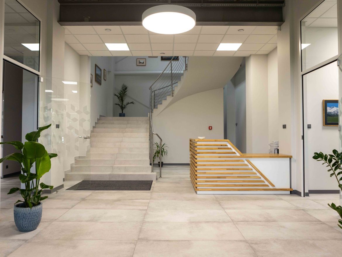 reception desk white with wood
