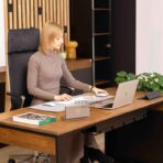 dark desk with metal frame