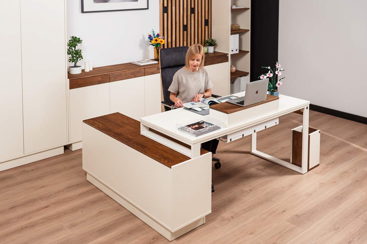 office desk with side cabinet and elegant lines