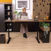 desk with office basket and organizer