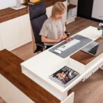 desk with filing cabinet