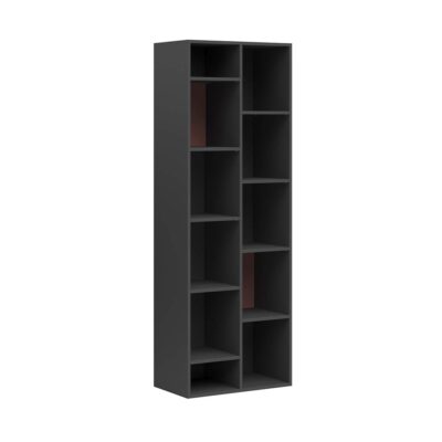 tall bookcase with asymmetrical-shelves