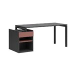 Straight black office desk on frame with pedestal