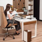 desk with document organizer