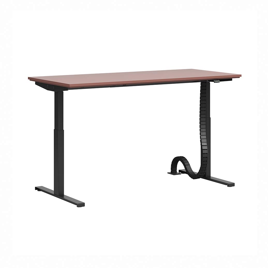 Adjustable desk with brick-colored top
