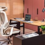 corporate desk with armchair in elegant office style