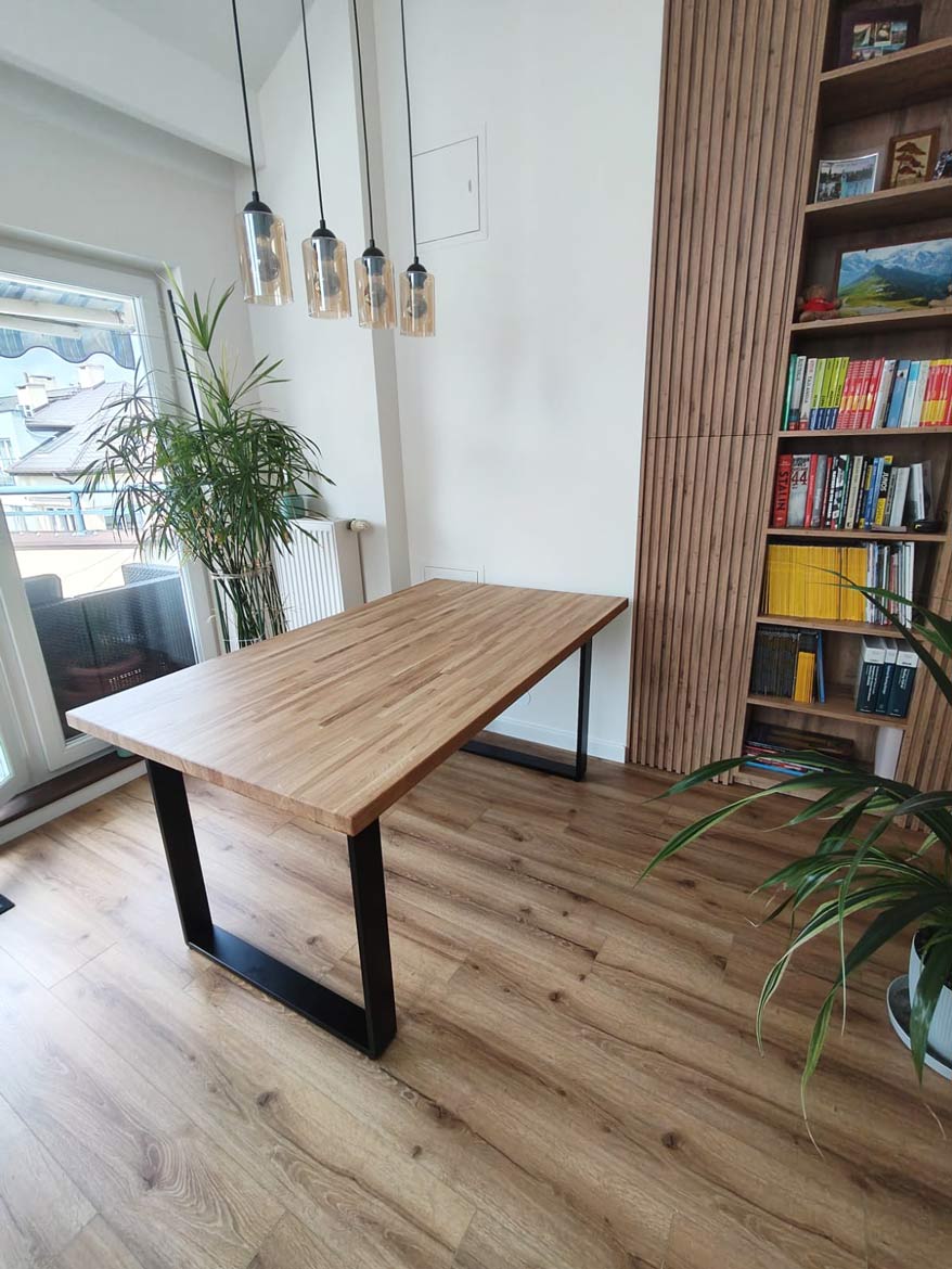 wooden table with black legs