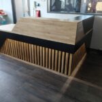 black and wood reception counter