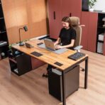 modern corporate office desk with wooden top