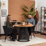 table with black metal base