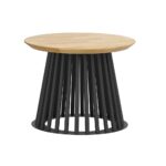 Black coffee table with openwork base and oak top