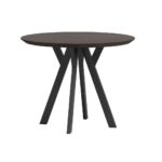Round table with ebony wooden top and black metal legs